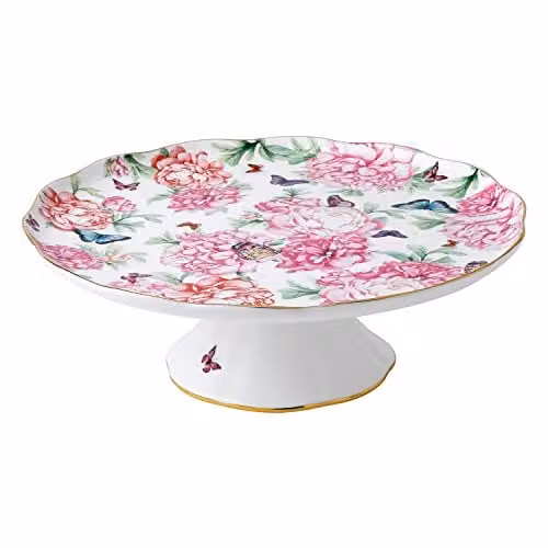Soporte para tarta Royal Albert Miranda Kerr Gratitud de porcelana bone china con diseño floral multicolor y rosa, Diámetro: 30.5 cm