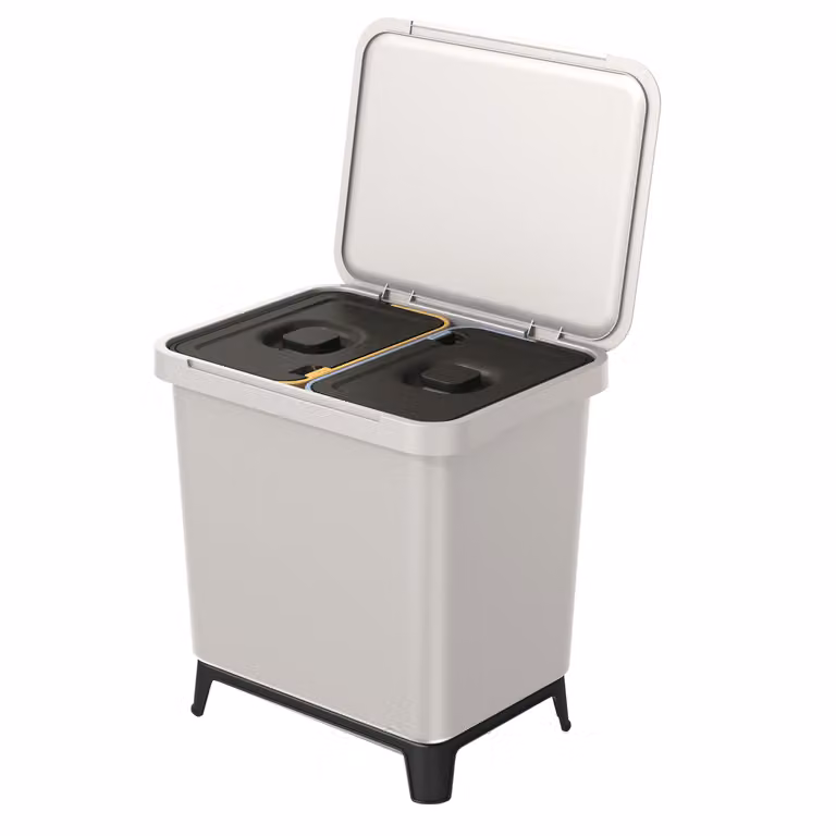 Contenedor de basura de pared Prosperplast en plástico con tapa abatible, color gris o blanco, capacidad de 39 l