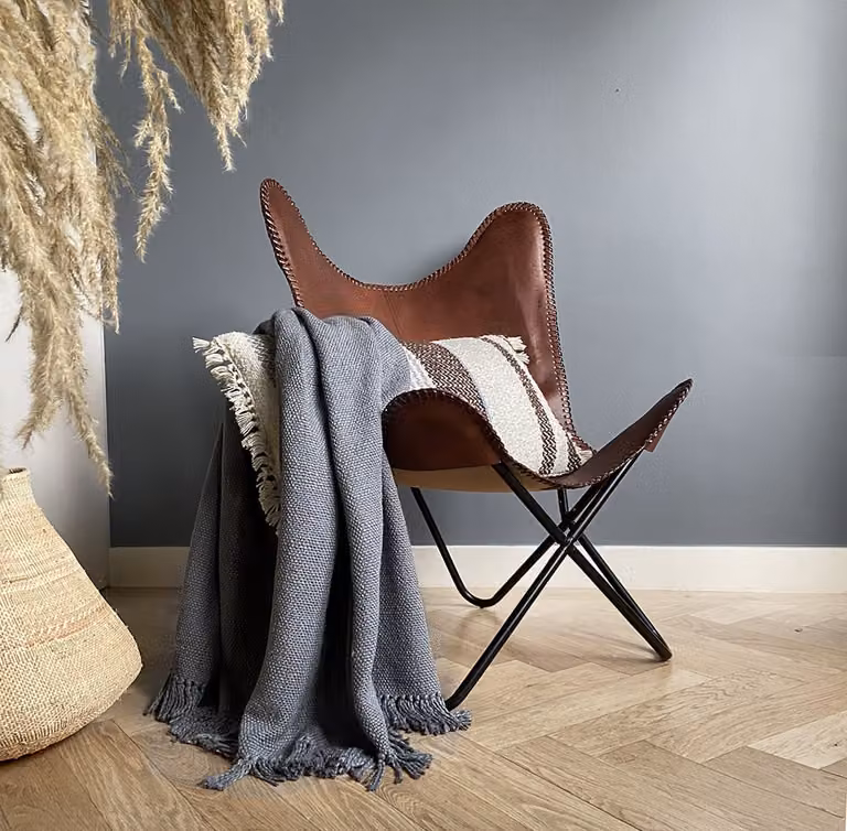 Manta de algodón Malagoon de estilo étnico en color gris ágata, An/Al: 127 x 152 cm