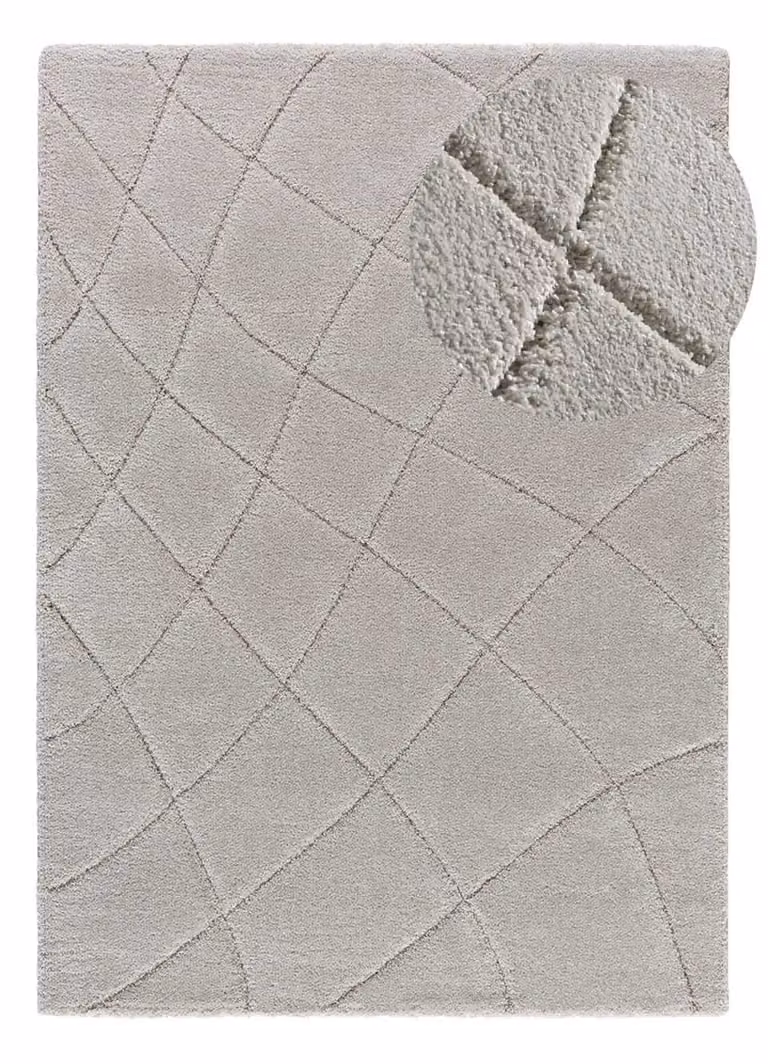 Alfombra de pie de cama Atticgo con diseño abstracto en gris y plata, de pelo largo y fabricada en polipropileno, An/P: 60 x 120 cm
