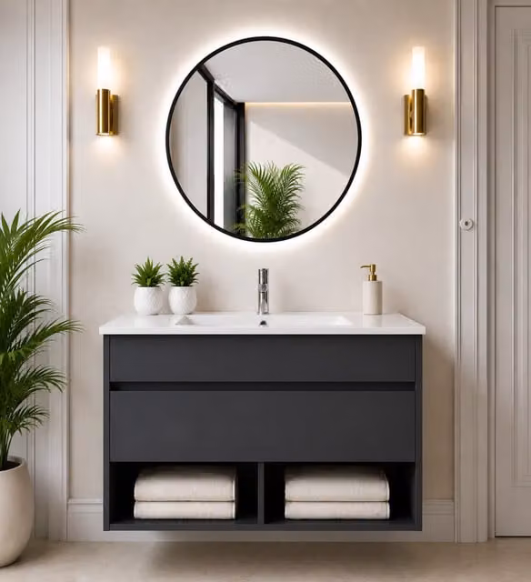 Mueble de baño suspendido Origenbath Nebari con lavabo extraplano y acabado grafito mate An/P/Al: 100 x 40 cm