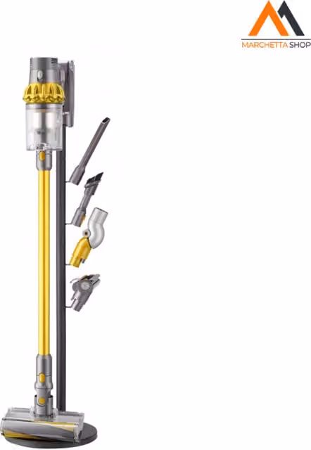 Soporte de suelo universal para aspiradoras eléctricas de metal en color amarillo y negro