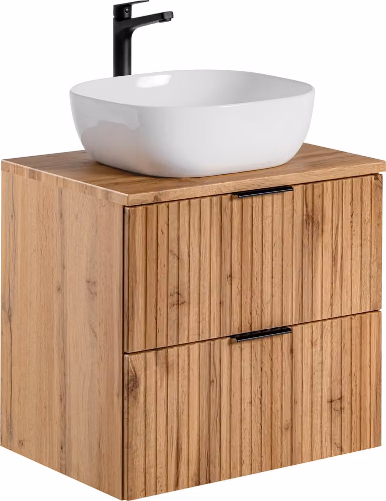Conjunto de mueble de baño moderno DMK con encimera y lavabo en color roble marrón, An: 60 cm