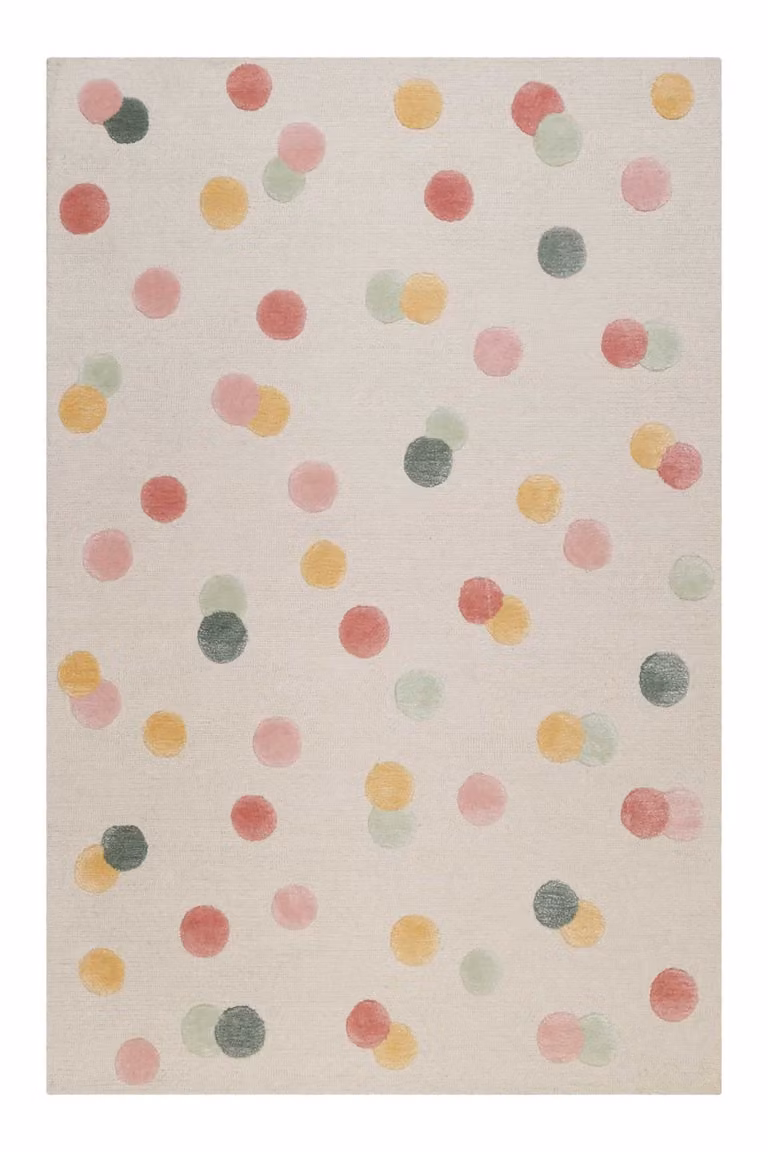 Alfombra infantil Smart Kids de pelo corto con diseño de lunares multicolor sobre fondo beige, An/P: 110 x 70 cm