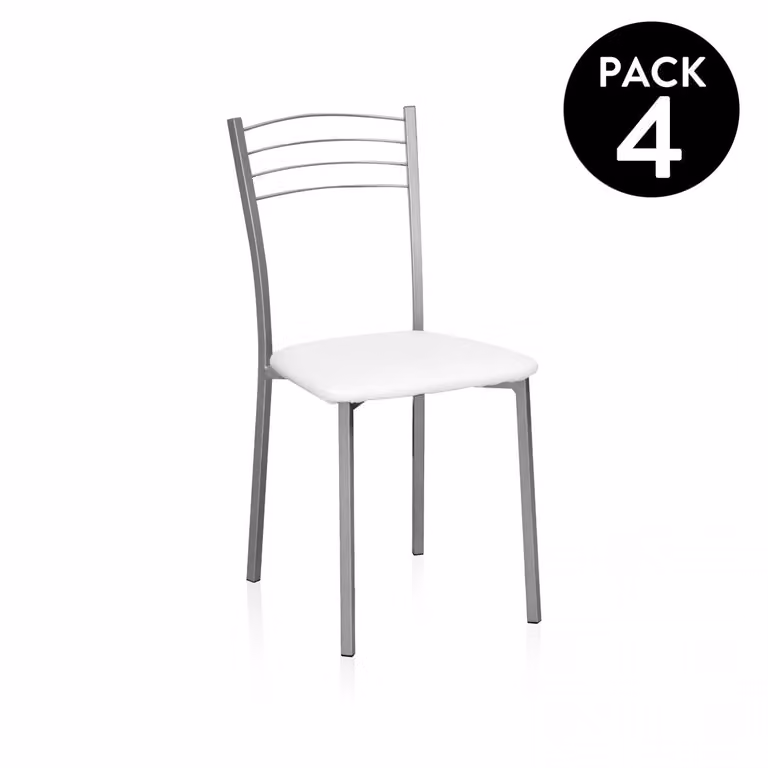 Pack de 4 sillas de cocina y comedor DUEHOME en gris y blanco con acabado de piel sintética y estructura metálica An/P/Al: 40 x 41 x 85 cm