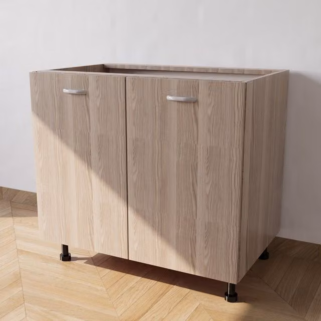 Mueble bajo fregadero Calandrelli con 2 puertas batientes, color marrón roble, An/P/Al: 90 x 55,5 x 82 cm