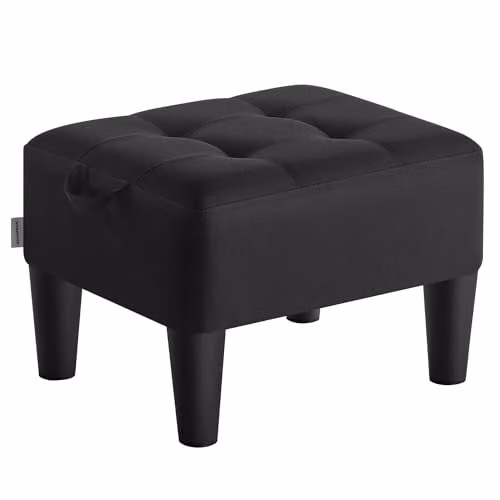 Reposapiés SONGMICS, Taburete Pequeño Acolchado con Estructura de Madera en Negro