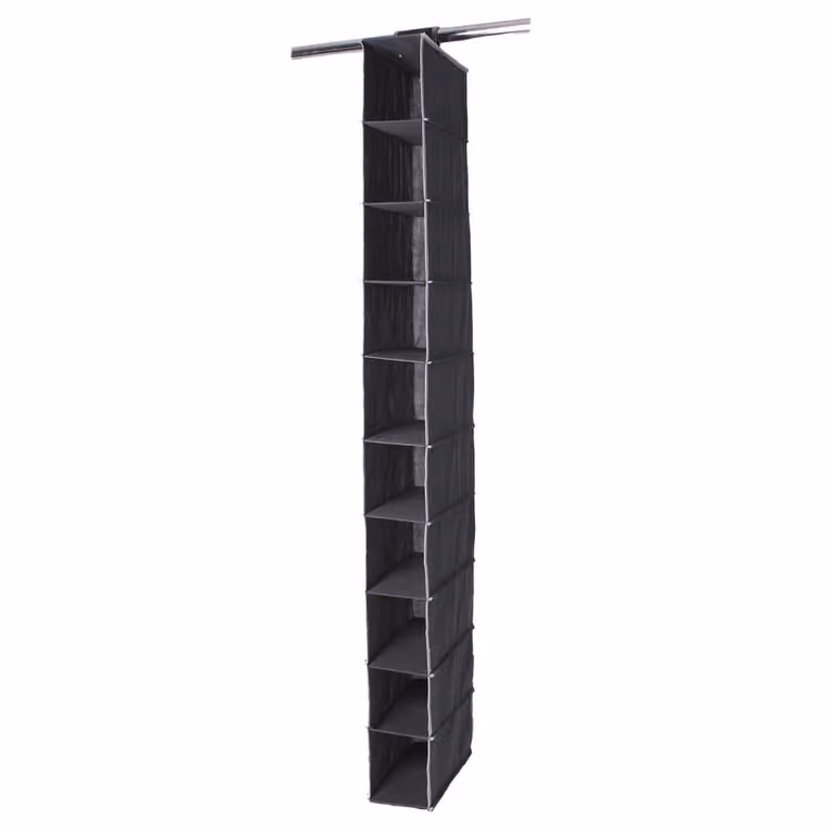 Estante organizador de zapatos Calicosy con 10 compartimentos en gris y negro, An/P/Al: 74 x 30 x 140 cm