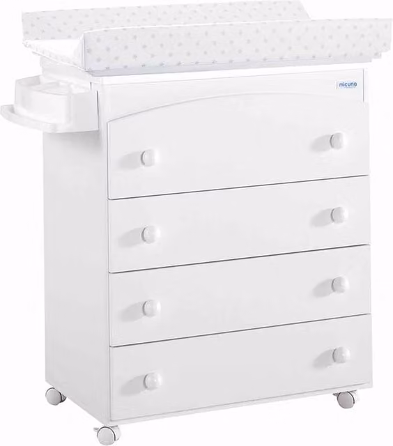 Cómoda Micuna Classic con bañera, cambiador y 4 cajones en blanco y gris lacado