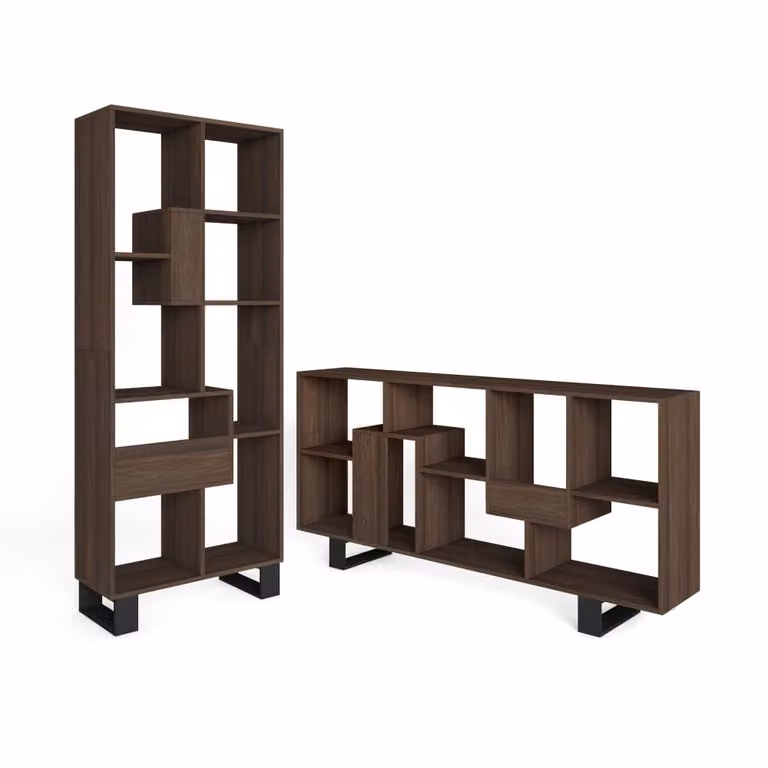 Librería estantería de diseño industrial SKRAUT HOME en roble oscuro y negro, An/P/Al: 67 x 31 x 174 cm