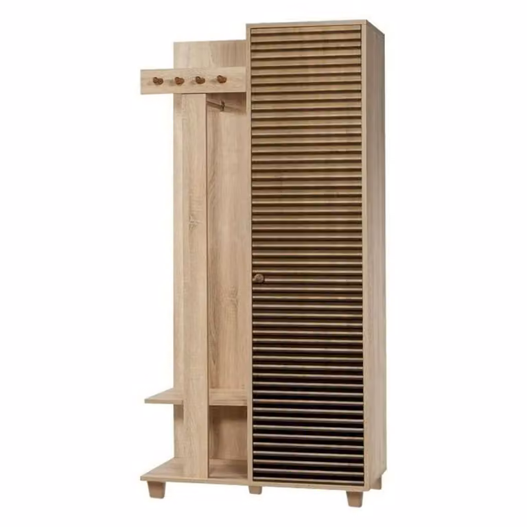 Mueble de entrada multifunción Savina de DMORA con perchero, espejo y zapatero en acabado roble, An/P/Al: 90 x 36 x 194 cm