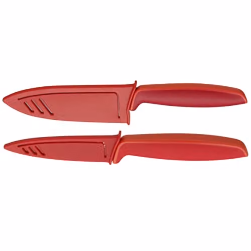 Juego de 2 cuchillos WMF Touch con funda, incluye cuchillo de chef y cuchillo de utilidad, acero inoxidable y plástico, color rojo