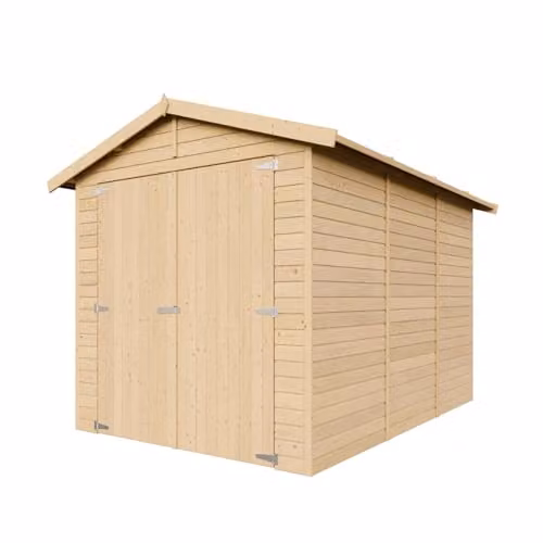 Garaje de madera Timbela M105 color marrón con ventanas y cerradura, An/P/Al: 222 x 205 x 320 cm