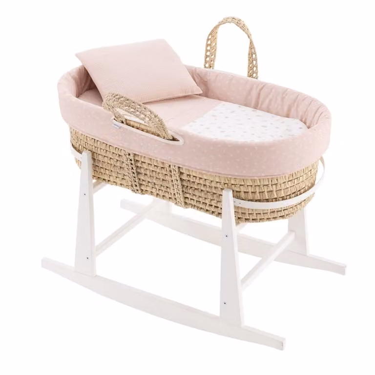 Moisés Palma acolchado Cambrass en color rosa con patas de madera blanca An/P/Al: 39 x 80 x 61 cm