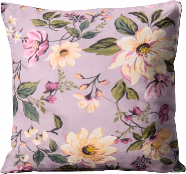 Funda de almohada Doratex de algodón 100% con diseño floral en beige, morado y multicolor, An/P/Al: 40 x 40 cm