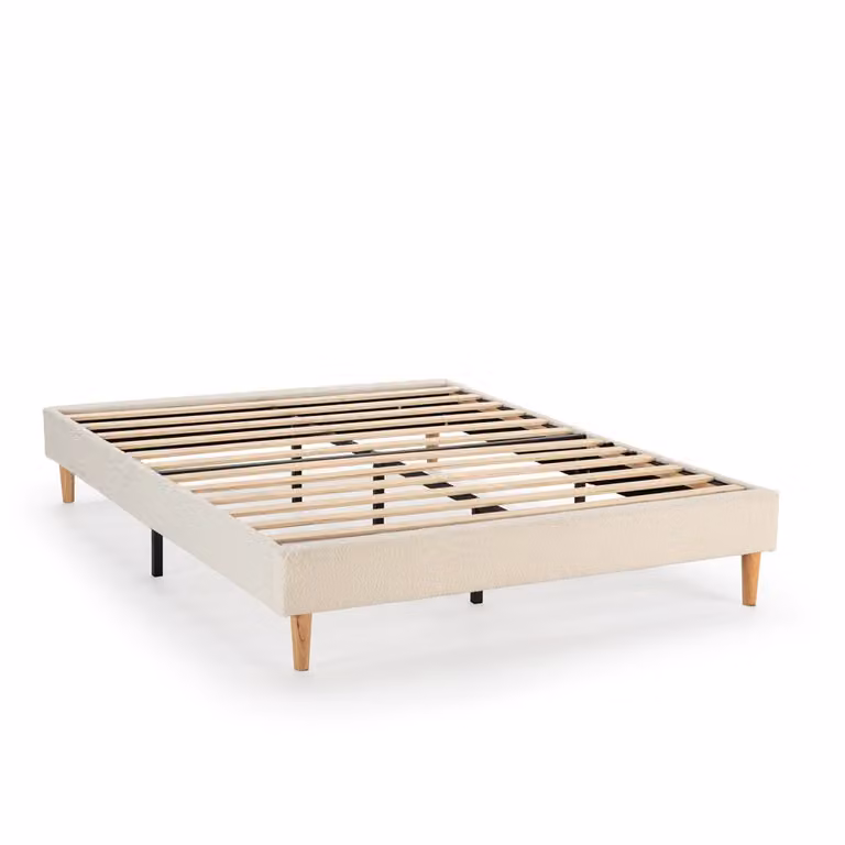 Base tapizada Niebla de estilo escandinavo en tela borreguito color beige de 160 x 200 cm