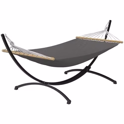 Hamaca XL con soporte de metal de IDMarket en color negro y lona gris antracita