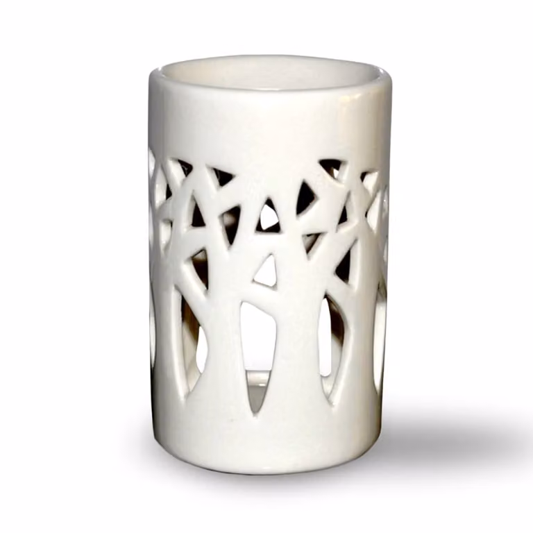 Quemador de aroma y difusor de aceites esenciales Zen'Aroma de cerámica blanca con diseño calado para fondant y vela tealight, Altura: 11 cm