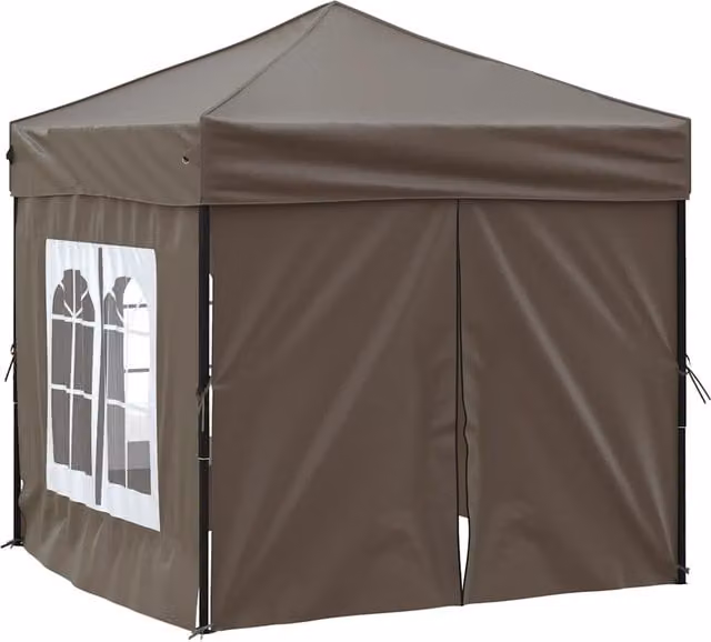 Carpa de fiesta plegable SYFAX con paredes laterales y ventanas, color gris taupe, An/P/Al: 2 x 2 x 2,34 m