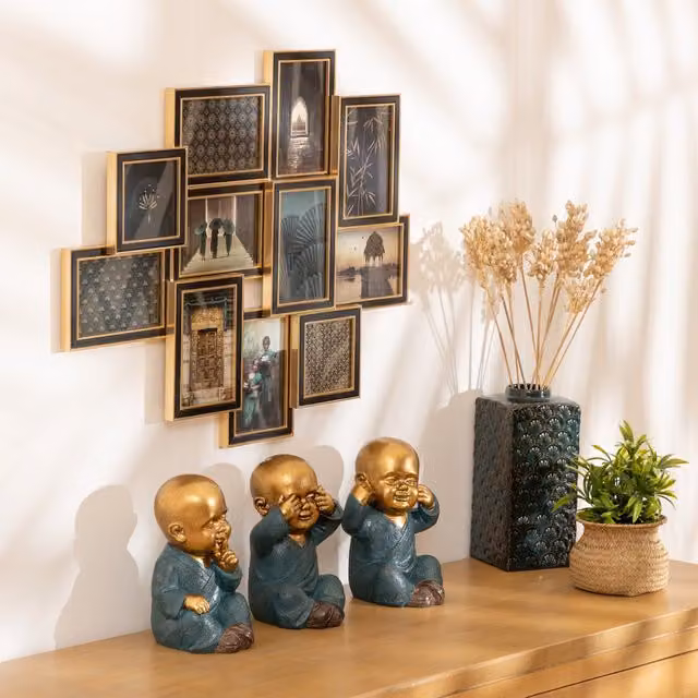 Set de 3 figuras Buddha de Atmosphera en color dorado para mesa, Altura: 21 cm
