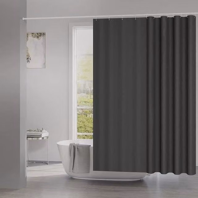 Cortina de ducha antimoho Woltu de poliéster con ojales y dobladillo con peso, Gris Oscuro, An/Al: 240 x 200 cm