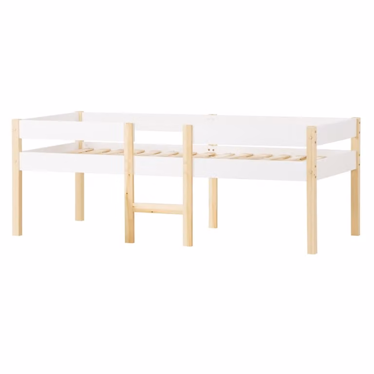 Cama infantil OKWISH de madera de pino blanca con estilo escandinavo, An/P/Al: 90 x 200 cm