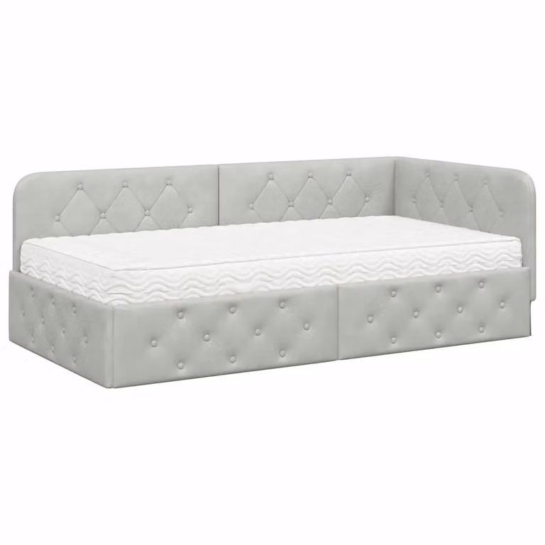 Sofá cama de esquina moderno vidaXL tapizado en terciopelo gris con chaise longue asimétrica y estructura de madera de 100 x 200 cm
