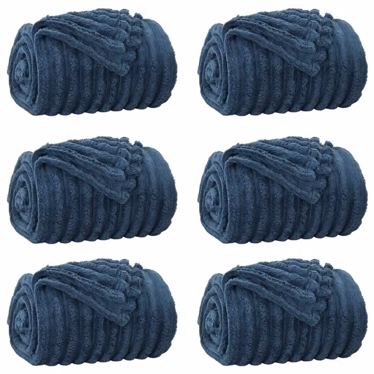 Set de 6 mantas de sofá vidaXL de lana y forro polar en azul, An/P: 240 x 220 cm