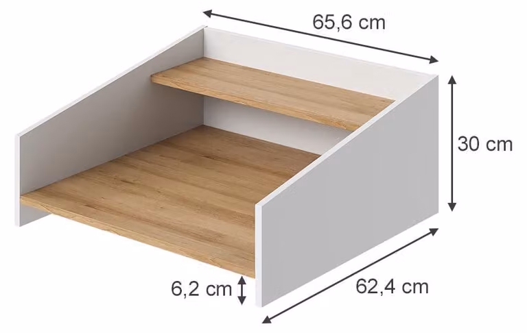 Estantería de pared Vicco Viktor en Roble Artesanal y Blanco, An: 65.6 cm, P: 30 cm, Al: 11.8 cm