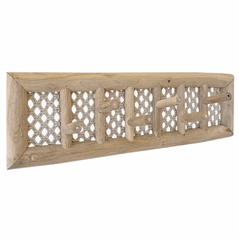 Perchero de pared minimalista NATYAL de madera de teca y algodón en tonos blanco y beige, An/P: 70 x 20 cm