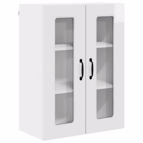 Armario de cocina moderno Helloshop26 con puertas de cristal y acabado blanco brillante, An/P/Al: 60 x 31 x 80 cm