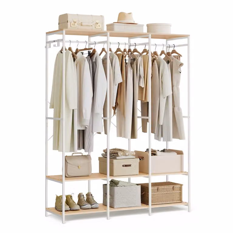 Armario de ropa portátil SONGMICS con estantes internos y barra de colgar, An/P/Al: 141 x 40 x 180 cm, beige