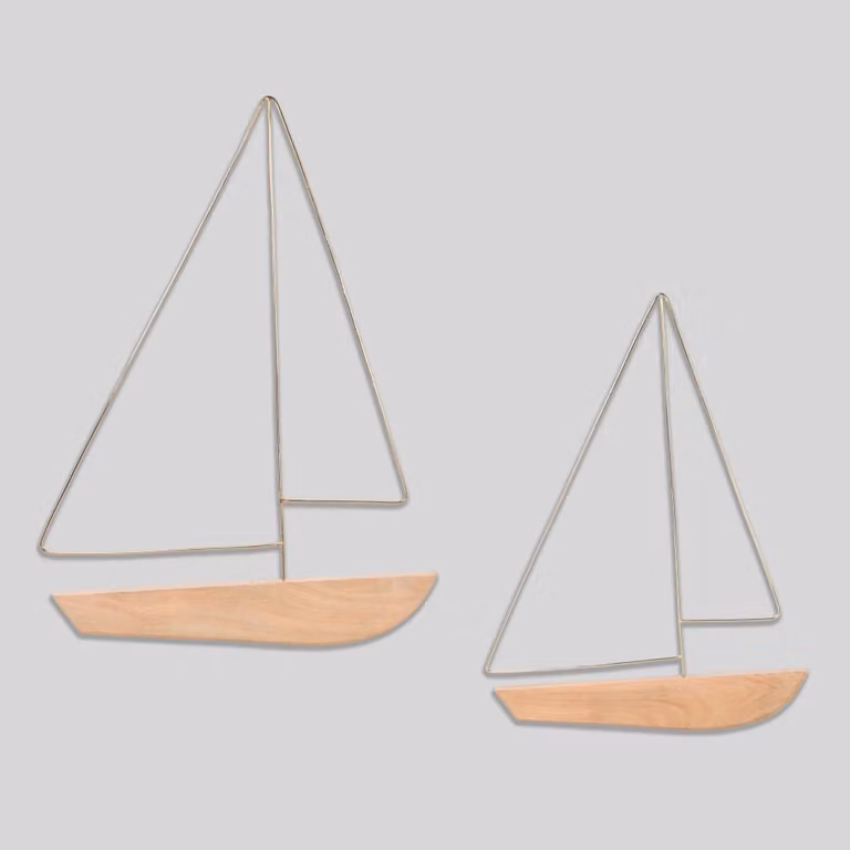 Set de 2 veleros decorativos de pared PANGLAO en metal y madera colores dorado y marrón