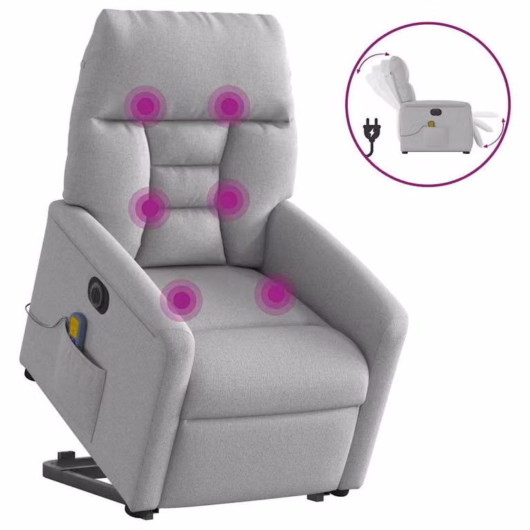 Sillón de masaje eléctrico reclinable y elevable vidaXL en tela gris para personas mayores