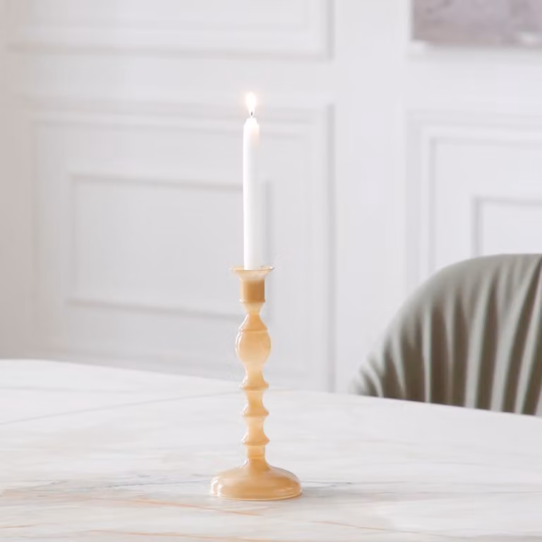 Portavelas de vidrio redondo Sia Deco en color beige para mesa con altura: 22 cm