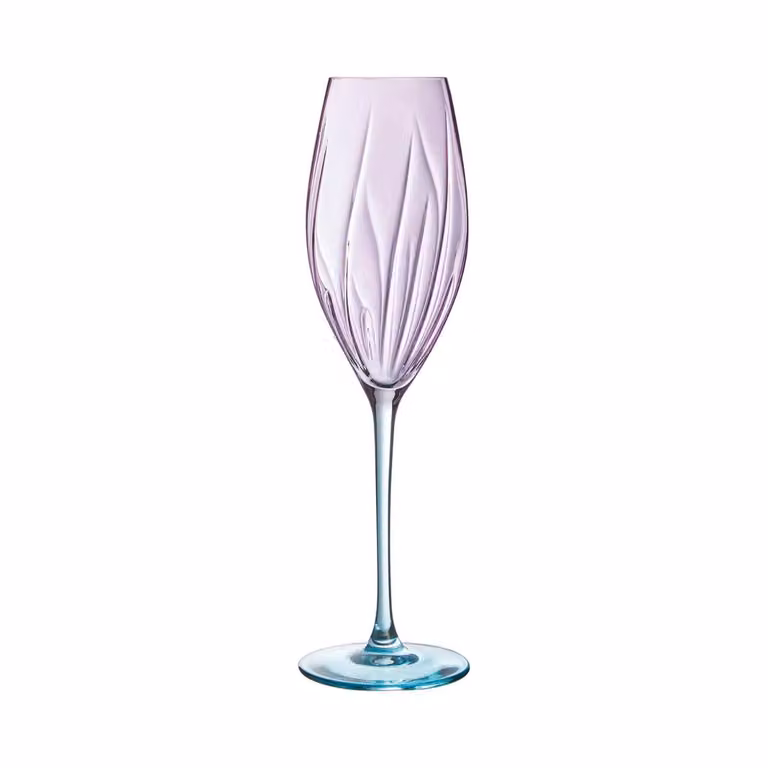 Juego de 4 copas de champagne flauta Swirly Spring de Cristal D'Arques, facetadas en colores azul y morado, 21 cl