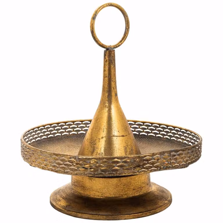 Centro de mesa Wanderlust Deco de metal dorado con diseño geométrico y estilo oriental redondo para mesa