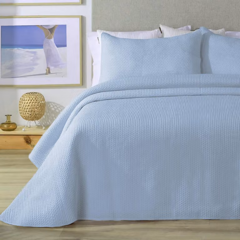 Colcha bouti de nido de abeja Manterol azul para cama de 140 cm