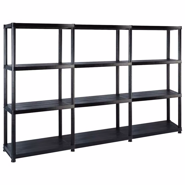 Estante de almacenaje de 4 niveles vidaXL en plástico negro, An/P/Al: 183 x 30,5 x 130 cm