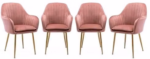 Set de 4 sillones de terciopelo Shella de Sweeek en color rosa con patas de metal, An/P/Al: 57 x 59 x 84.5 cm
