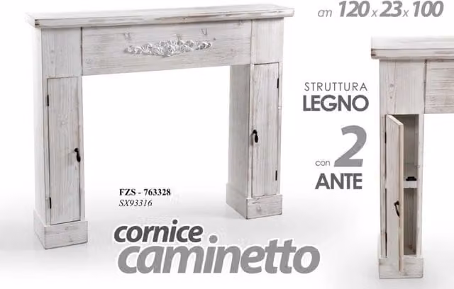 Marco de chimenea de leña GICOS estilo shabby chic en color blanco, An/P/Al: 120 x 23,5 x 100 cm