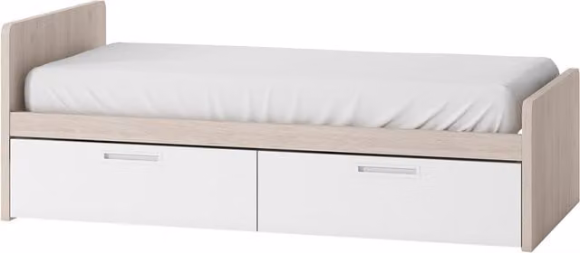 Cama Mio El Corte Inglés con 2 cajones y costado izquierdo alto en color arena y blanco