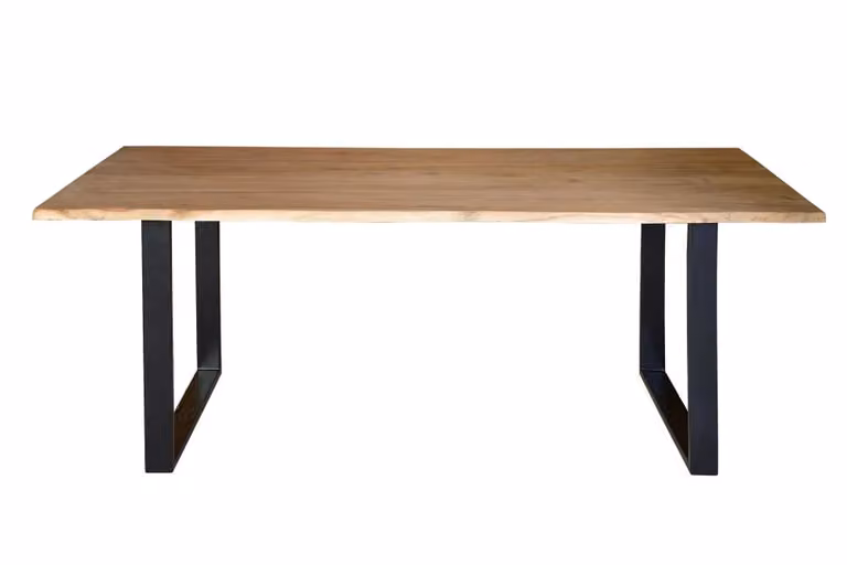 Mesa de comedor rectangular de madera de acacia natural y metal de estilo industrial color marrón de Giner y Colomer