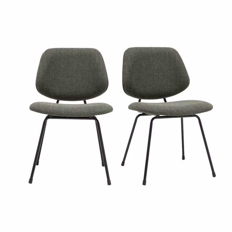 Miliboo - Lote de 2 sillas de diseño modernas para comedor en tejido verde y metal negro mate