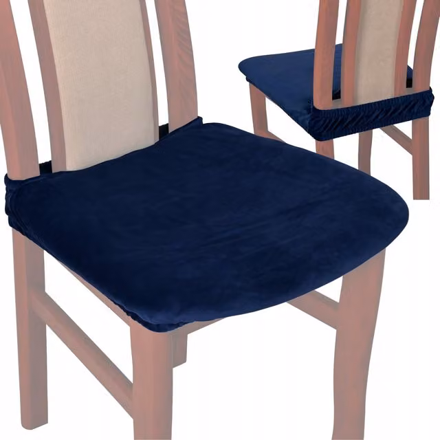 Funda de terciopelo para asiento de silla Tess en azul marino con tejido elástico