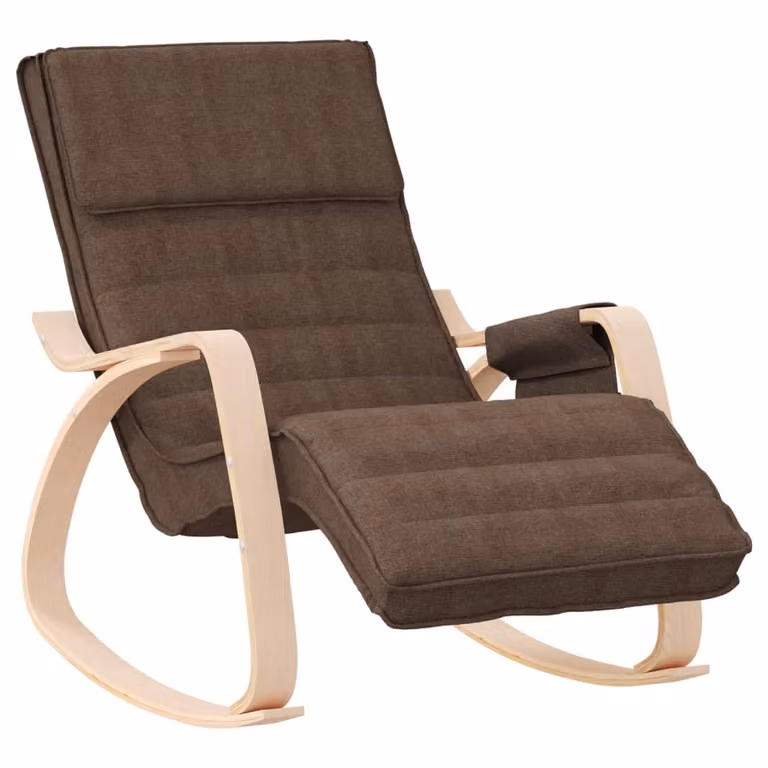 Silla mecedora de tela marrón oscuro con estructura de madera de abedul vidaXL