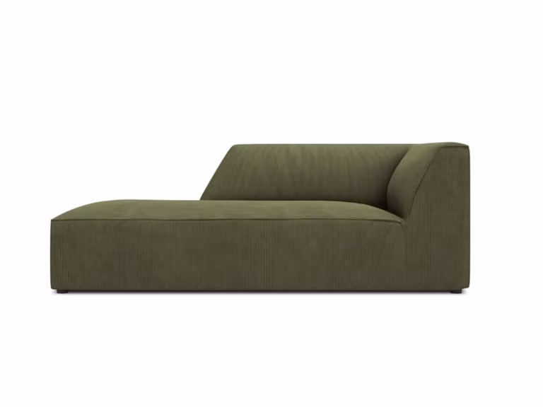 Chaise longue en forma de L de Micadoni Home con tapizado de pana verde y ángulo izquierdo