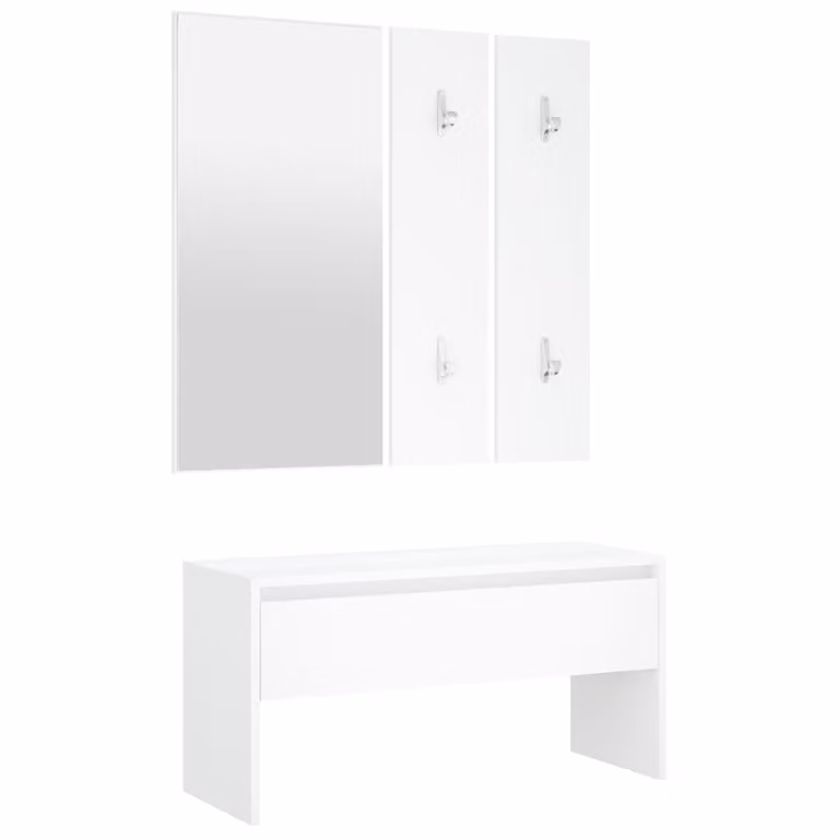 Set de muebles de recibidor vidaXL con espejo, banco y zapatero en madera de roble y acabado mate para hogar u oficina
