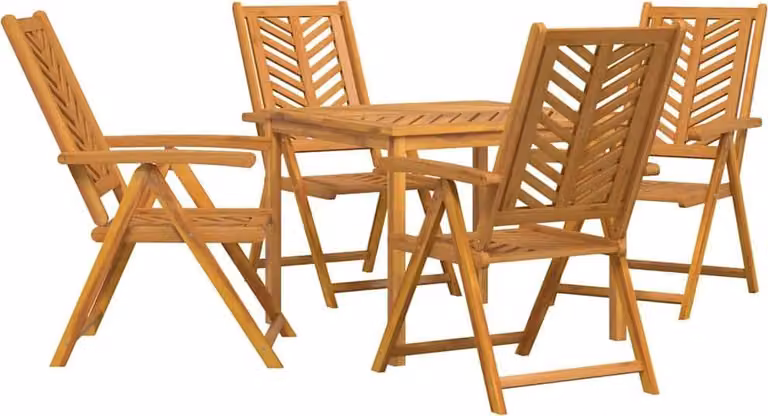 Conjunto de comedor de jardín Syfax de 5 piezas en madera de acacia marrón con mesa cuadrada de tapa plegable