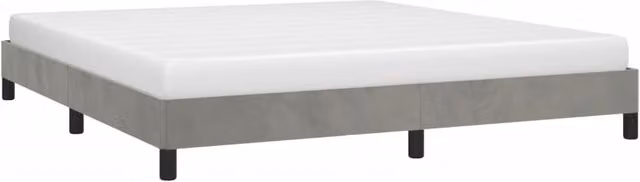Estructura de cama tapizada SYFAX en terciopelo gris de 180x200 cm con láminas de madera